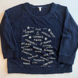 J. Crew Navy Blue European Cities Sweater Sweatshirt Large Women Travel
